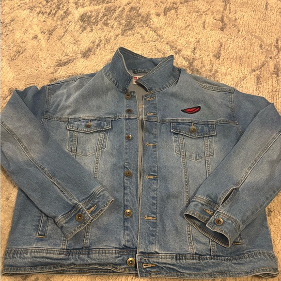 Adidas Blue Denim Jacket with Rainbow Patch - Picture 4 of 6